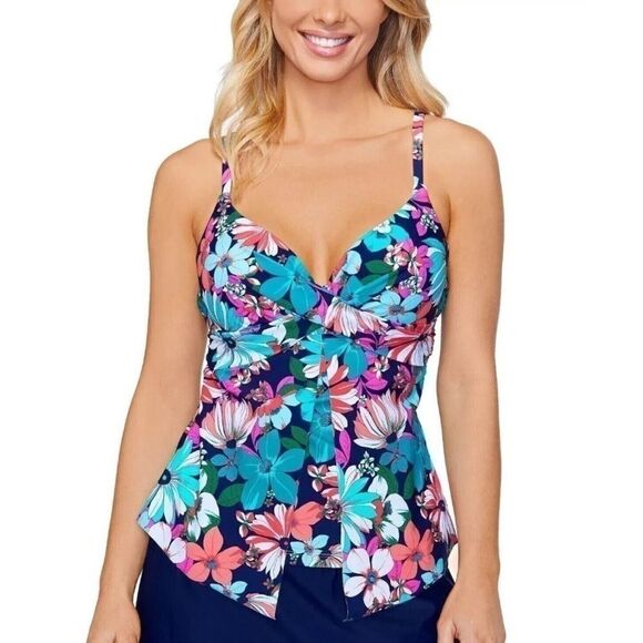 ISLAND ESCAPE Women's Sail Away Gemini Underwire Tankini Top swimsuit New 6 Navy - Picture 1 of 11